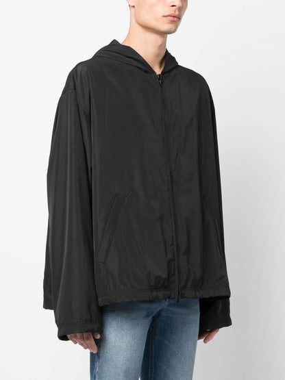 Balenciaga Logo-Print Hooded Nylon Windbreaker Black