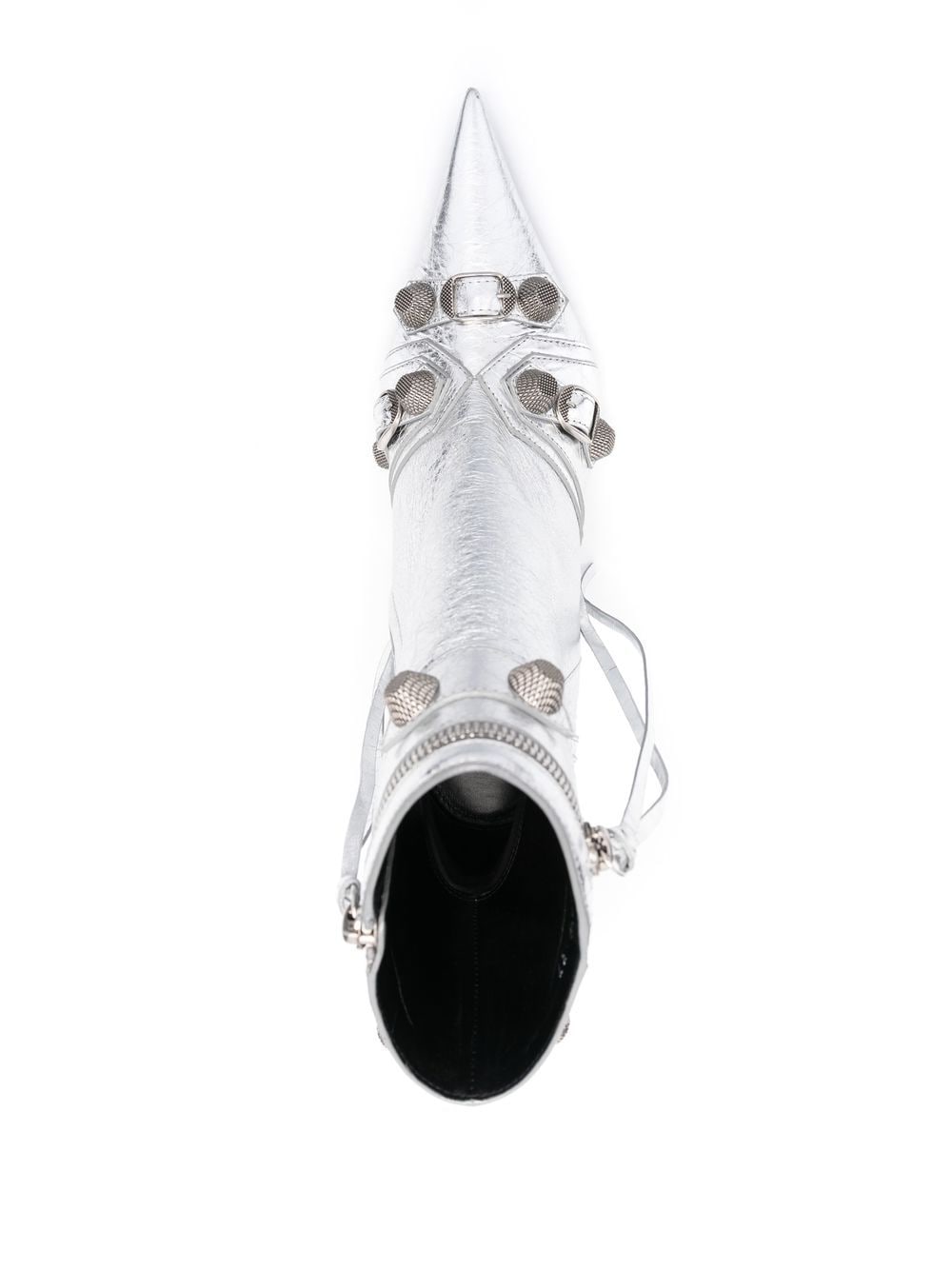 Balenciaga Cagole 90mm Metallic Calf Leather Ankle Boots Silver
