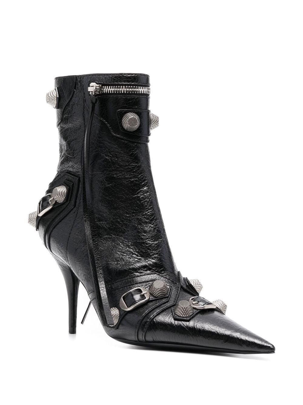Balenciaga Cagole 90mm Crinkled Leather Ankle Boots Black