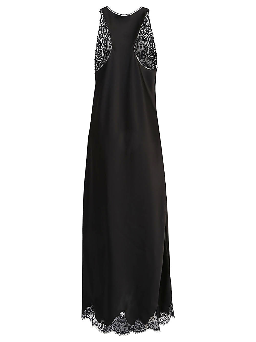 Balenciaga Lace-Trim Asymmetric Long Slip Dress Black