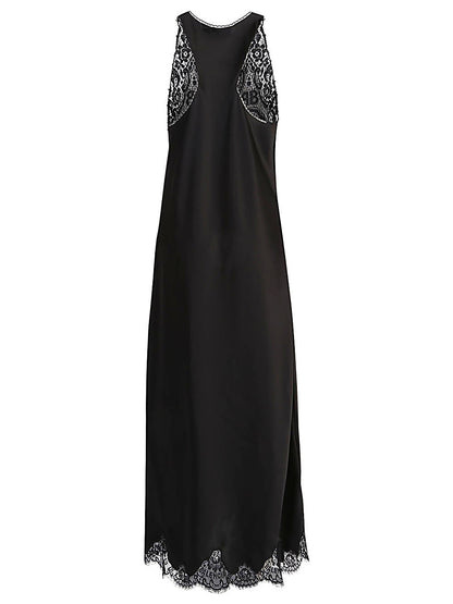 Balenciaga Lace-Trim Asymmetric Long Slip Dress Black