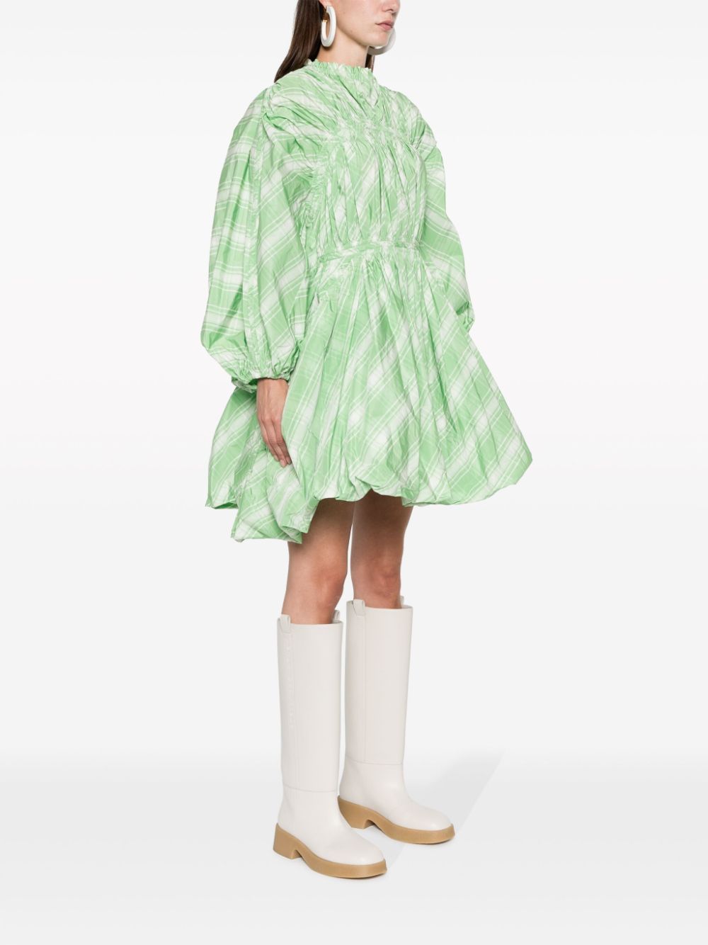 Jil Sander Fashion Plaid-Check Mini Dress Green