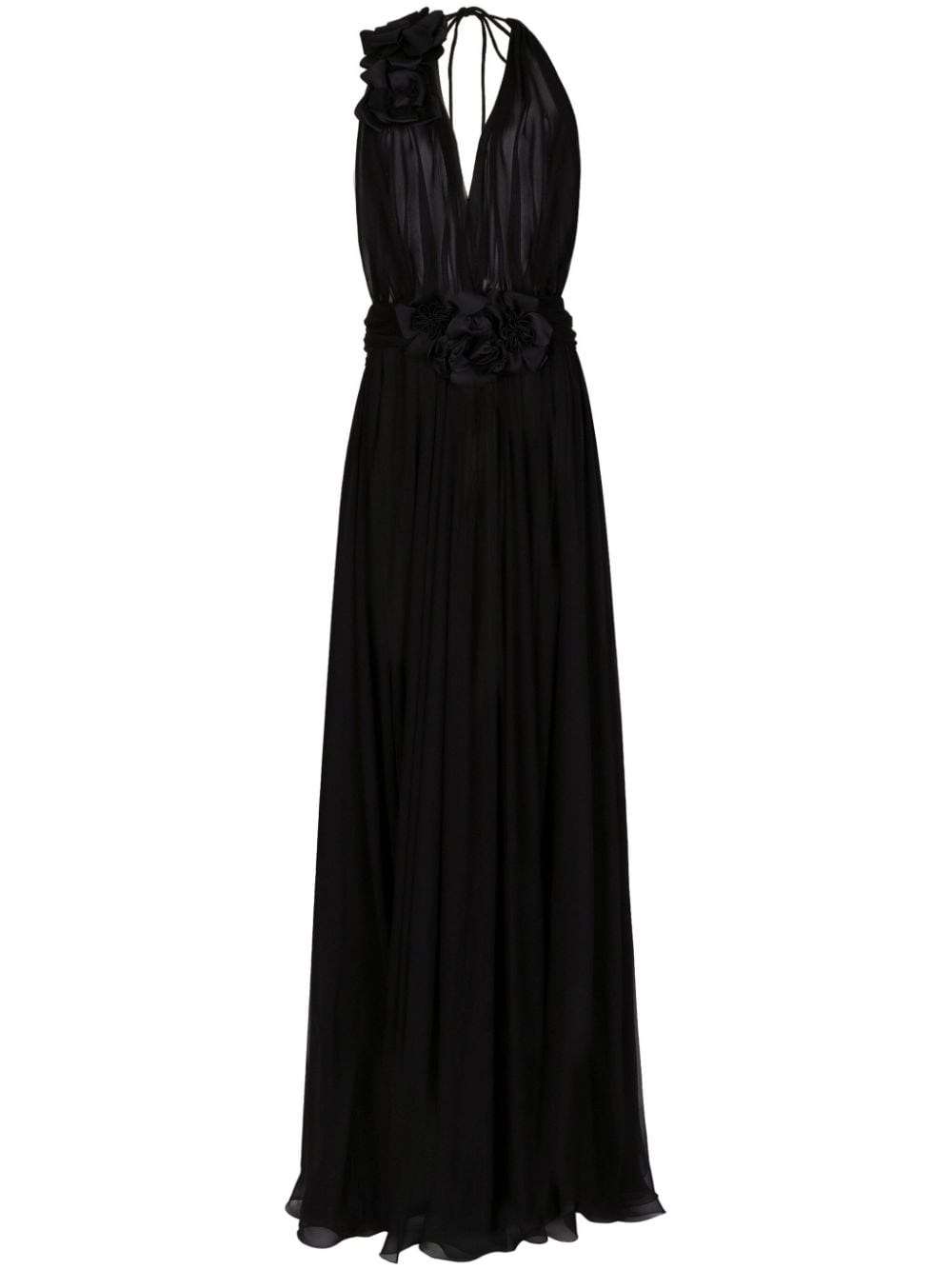 D&amp;G Long silk chiffon dress with floral detailing