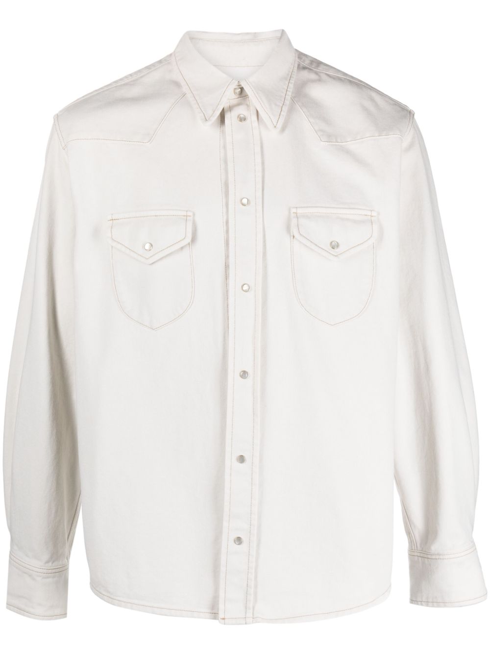 Bally Ivory Organic Cotton Denim Shirt with Contrast Stitching White
