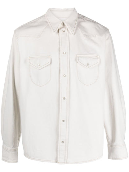 Bally Ivory Organic Cotton Denim Shirt with Contrast Stitching White