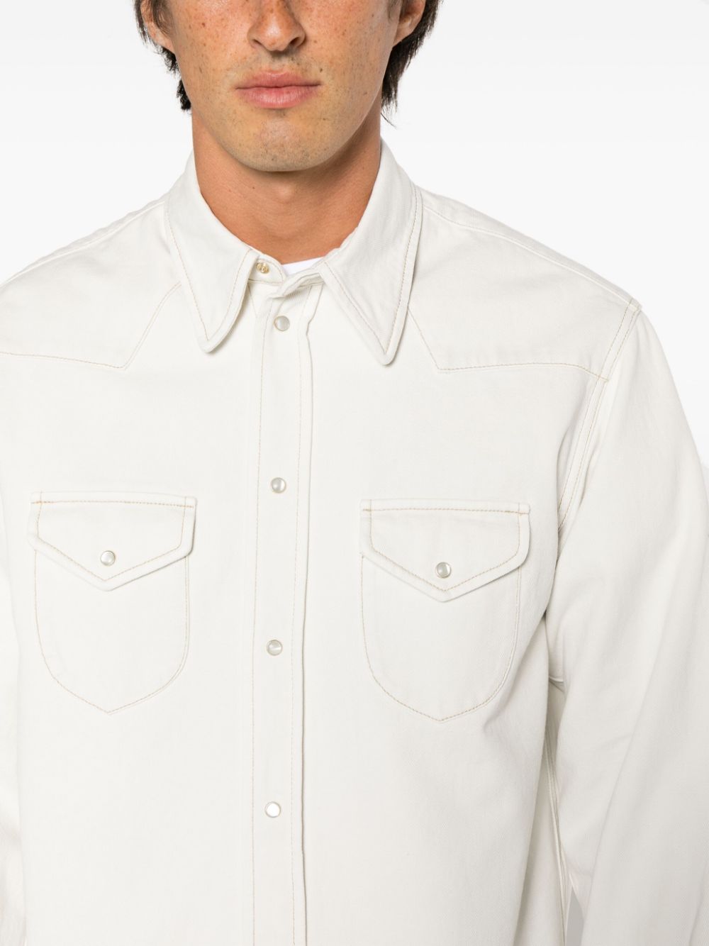 Bally Ivory Organic Cotton Denim Shirt with Contrast Stitching White