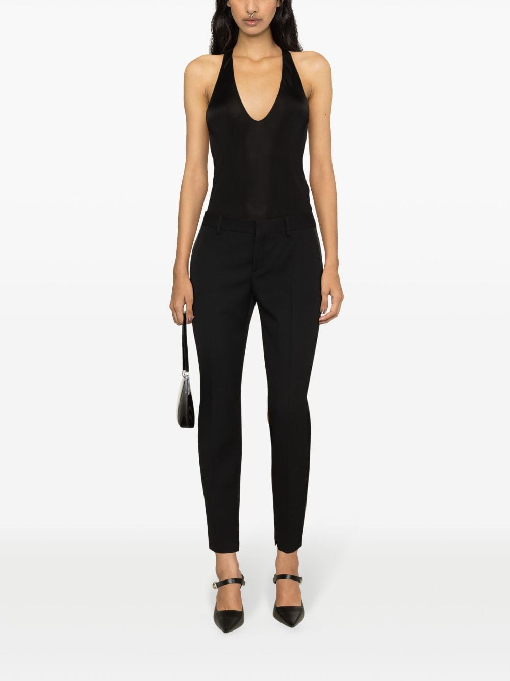 Saint Laurent Sheer Jersey Sleeveless Deep U-Neck Top Black