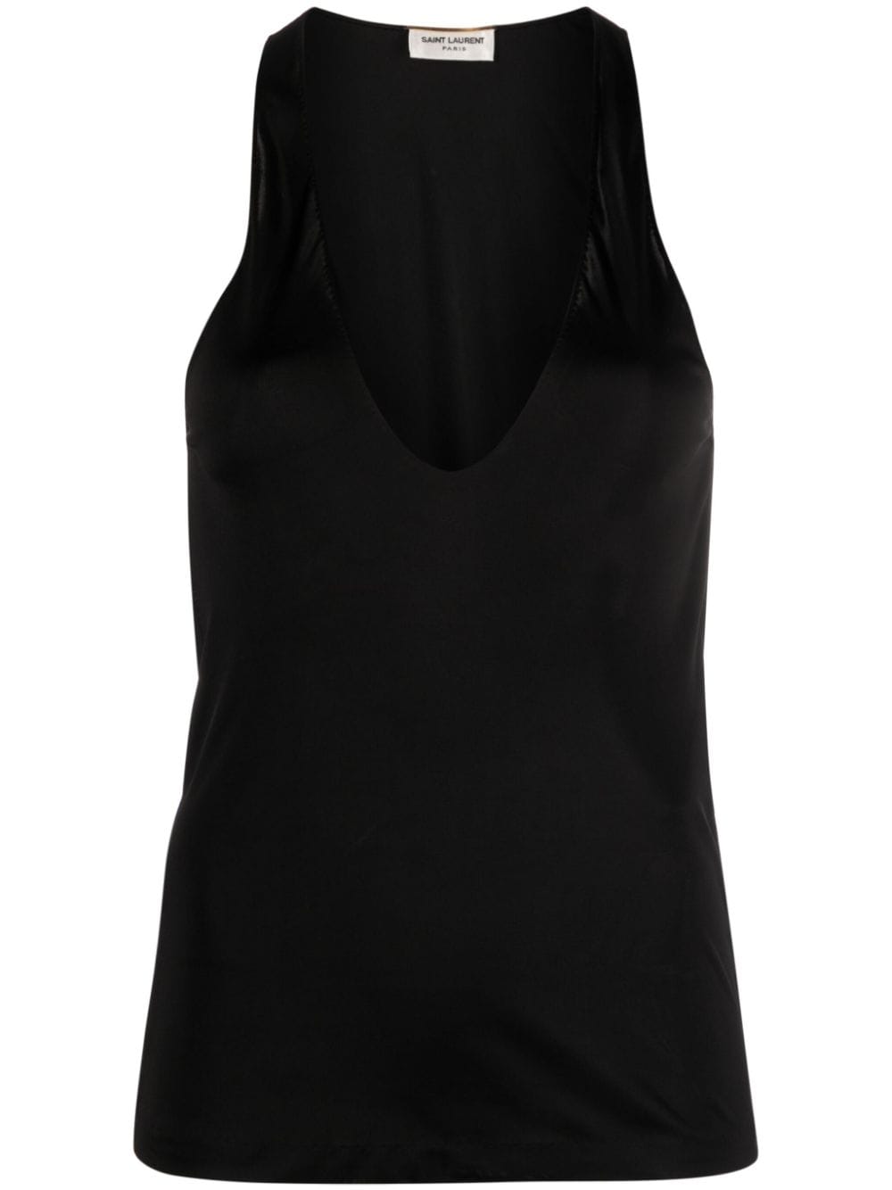 Saint Laurent Sheer Jersey Sleeveless Deep U-Neck Top Black