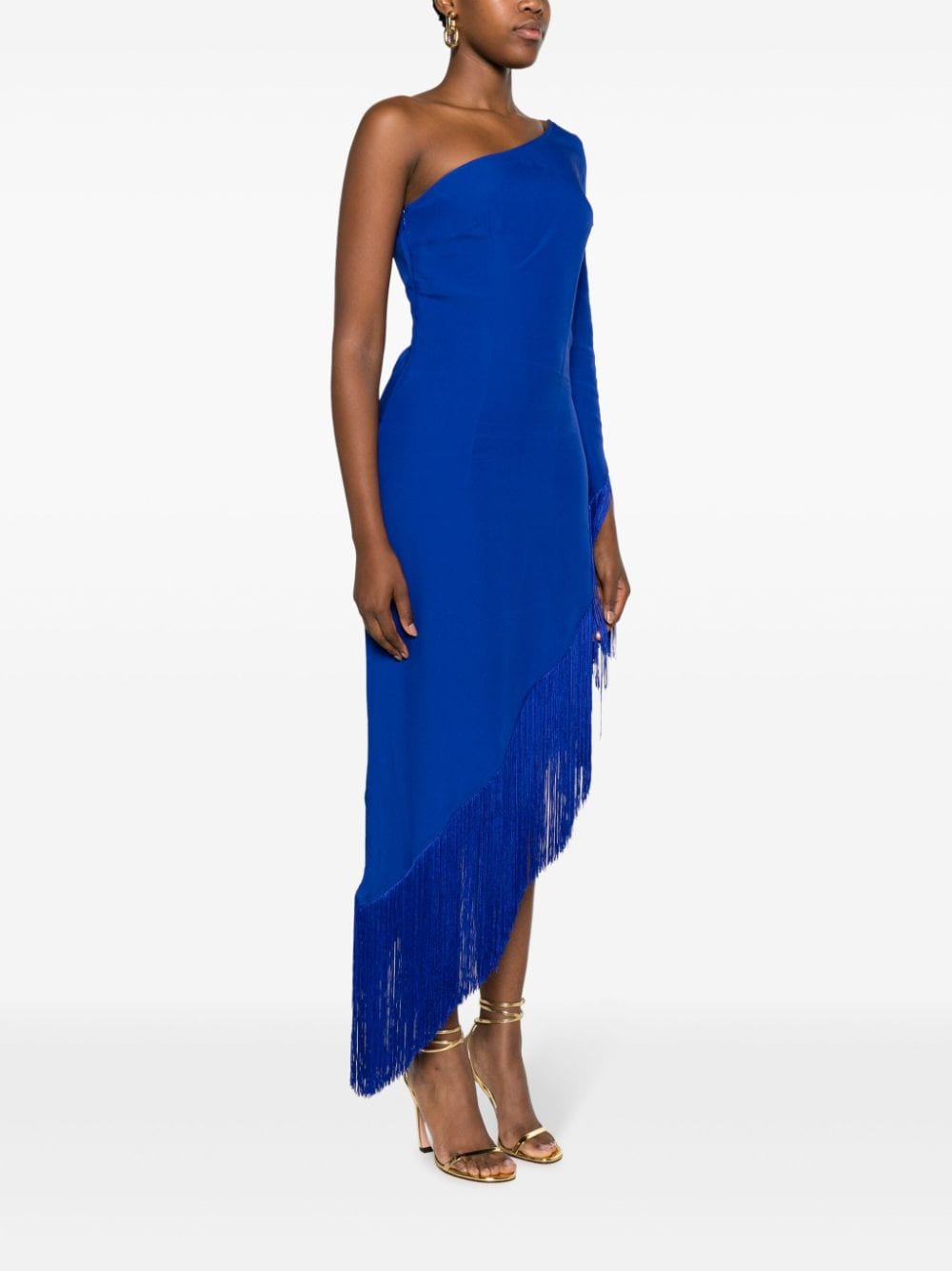 TALLER MARMO PRE Aventador Fringed Asymmetric Dress Blue