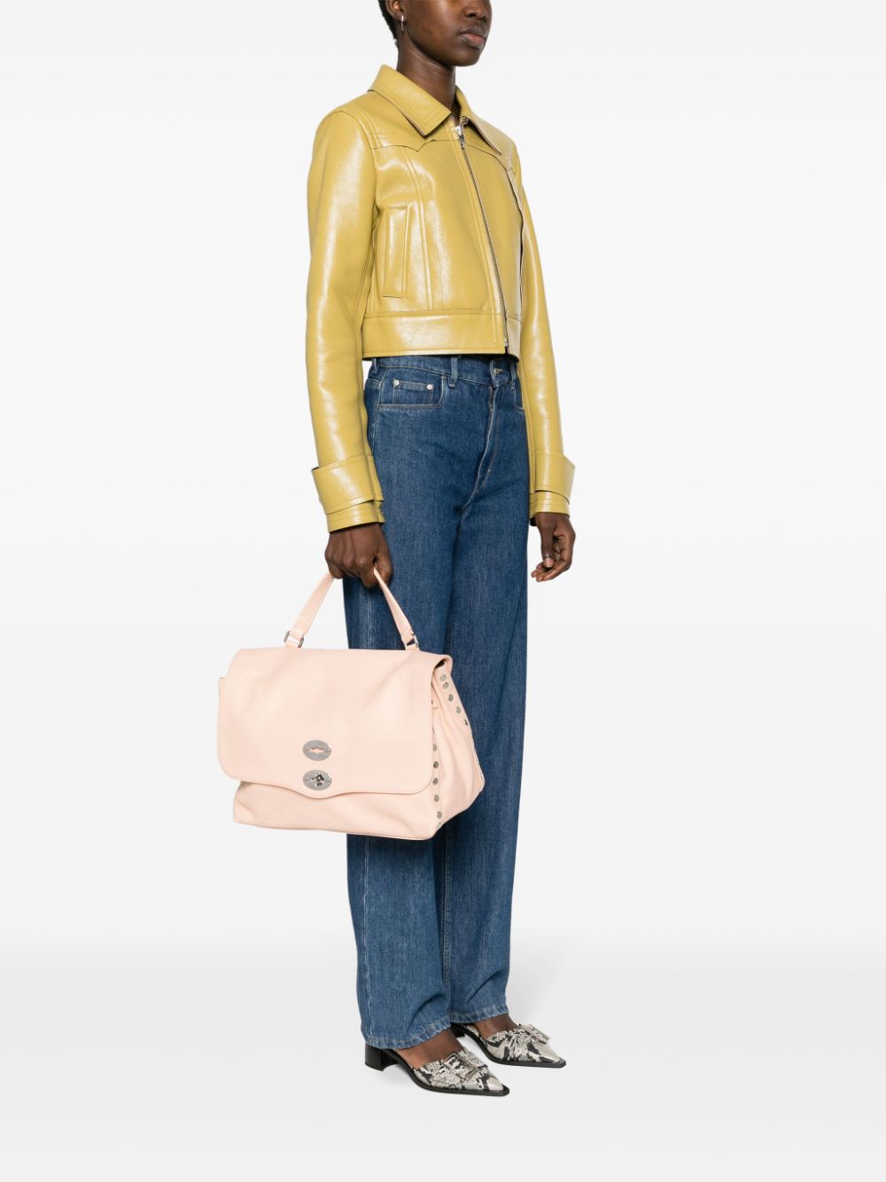 Zanellato Postina Small Grained Calf Leather Shoulder Bag Powder