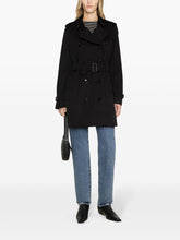 Burberry Kensington Mid-Length Cotton Trench Coat Black