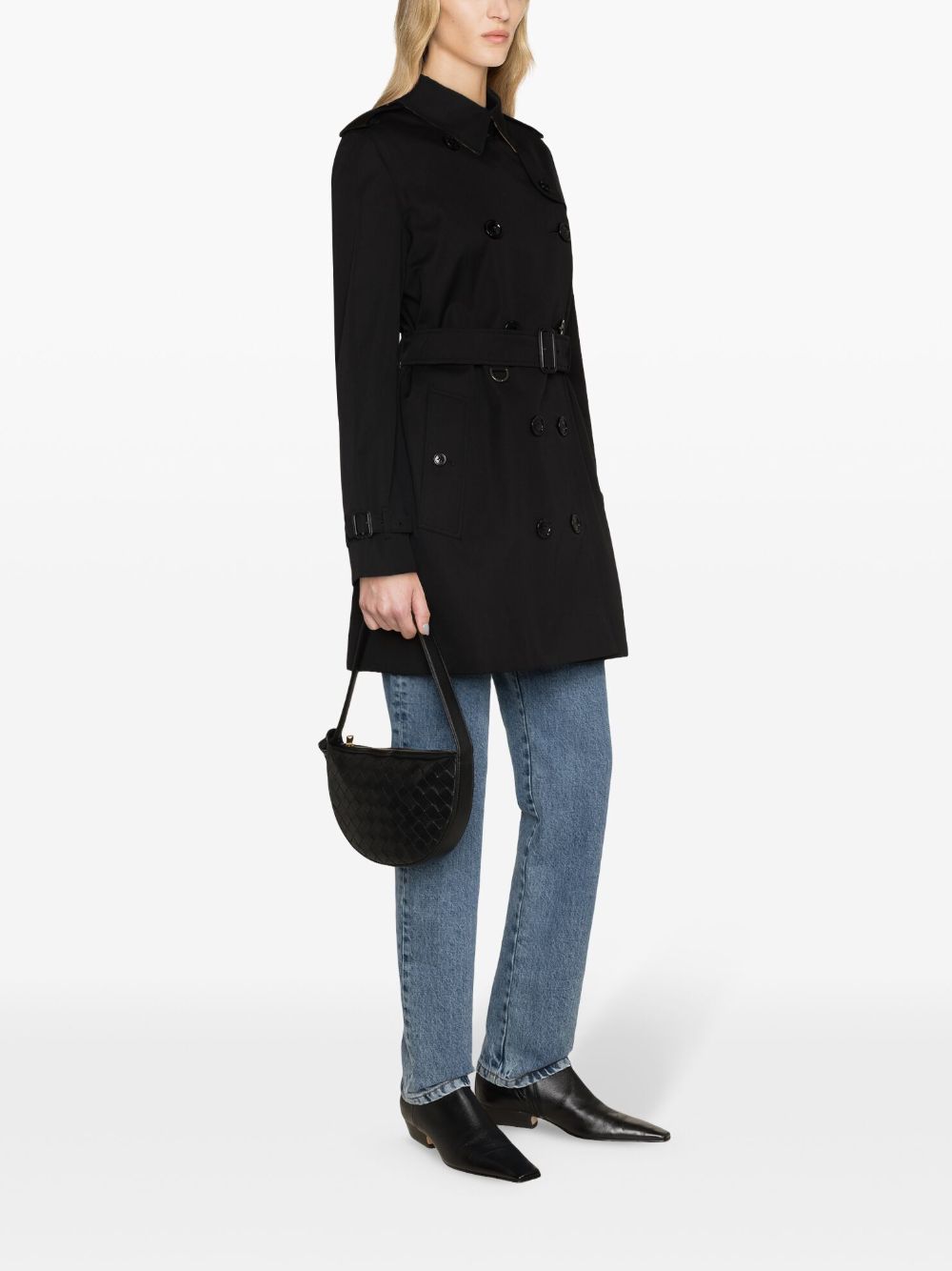 Burberry Kensington Mid-Length Cotton Trench Coat Black