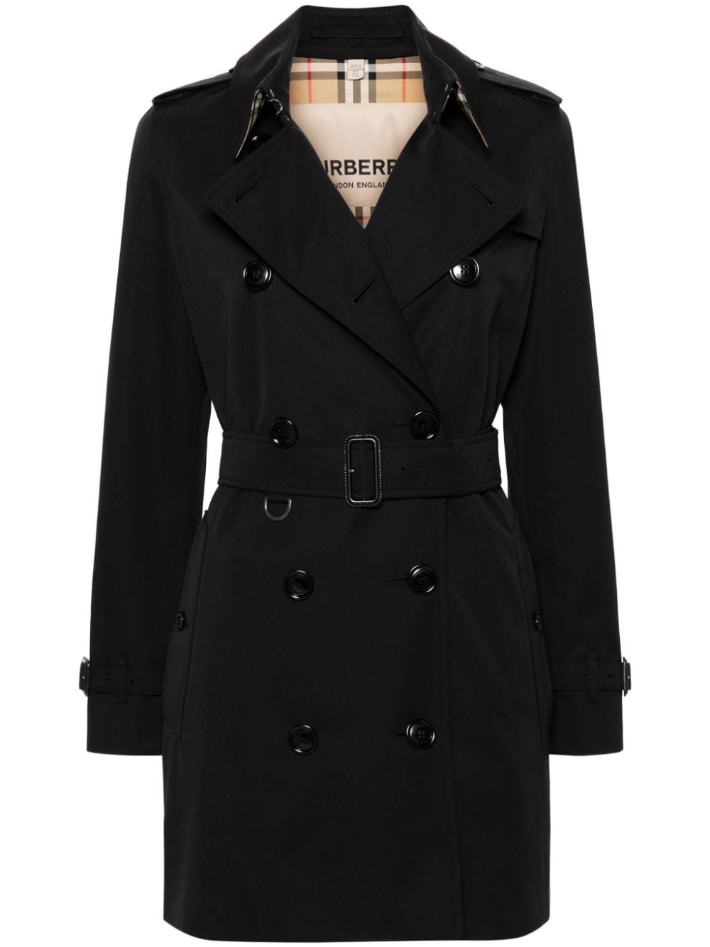 Burberry Kensington Mid-Length Cotton Trench Coat Black