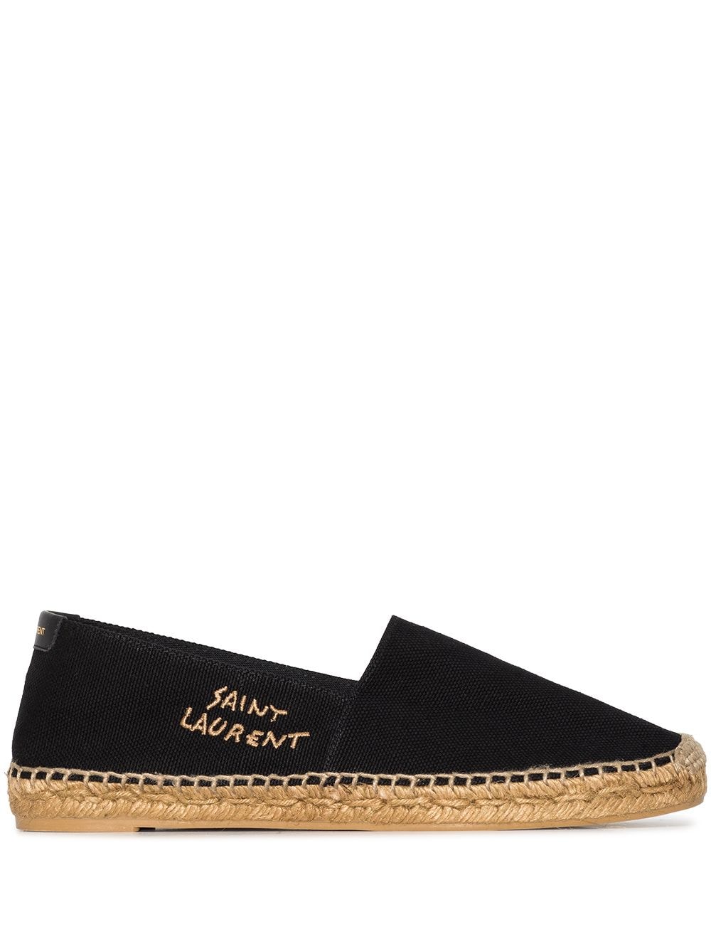 Saint Laurent Flat Canvas Espadrilles with Gold-Tone Logo Detail Black