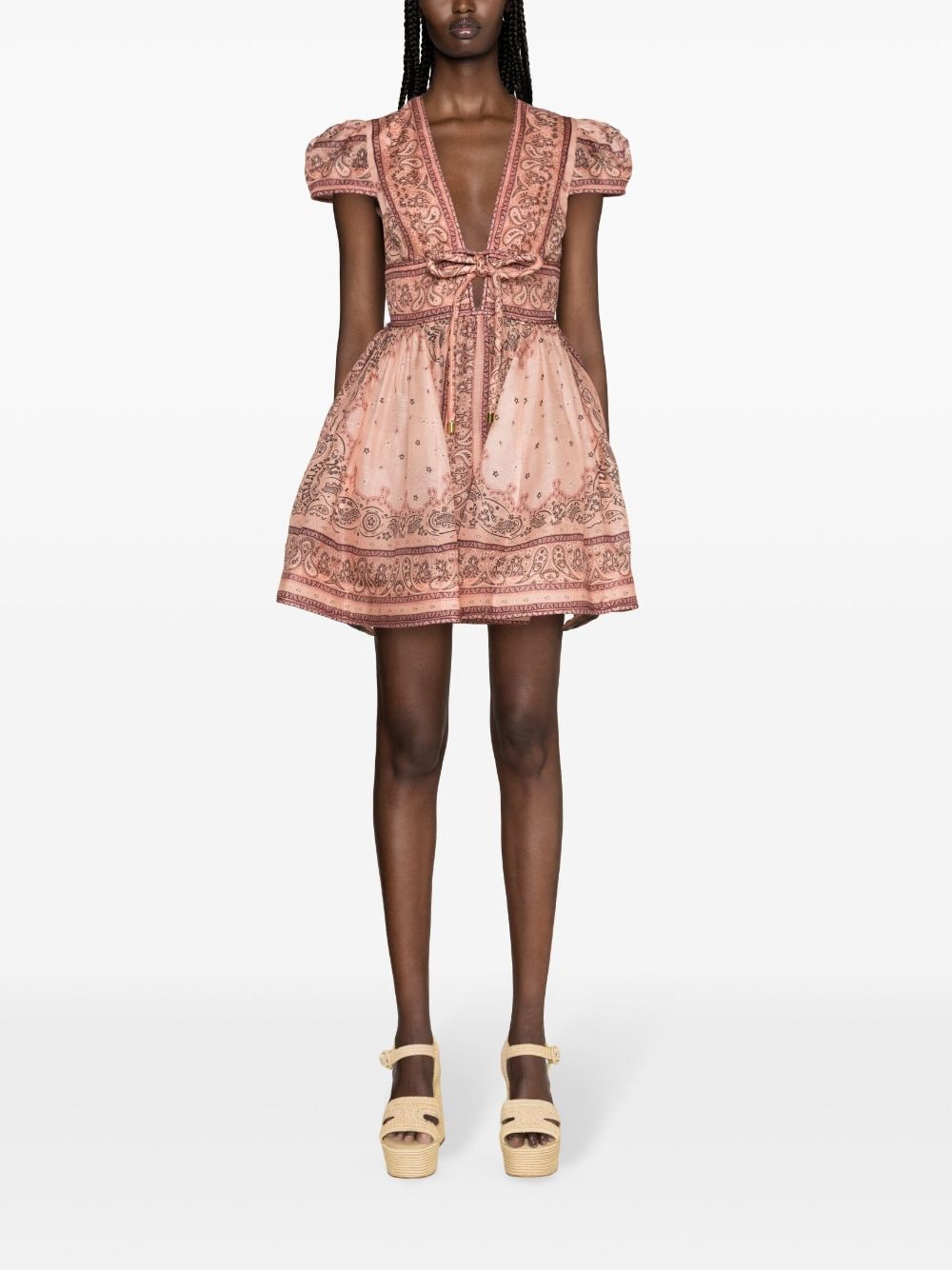 Zimmermann Bandana Print Linen And Silk Mini Dress Pink