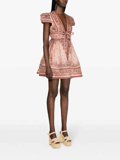 Zimmermann Bandana Print Linen And Silk Mini Dress Pink