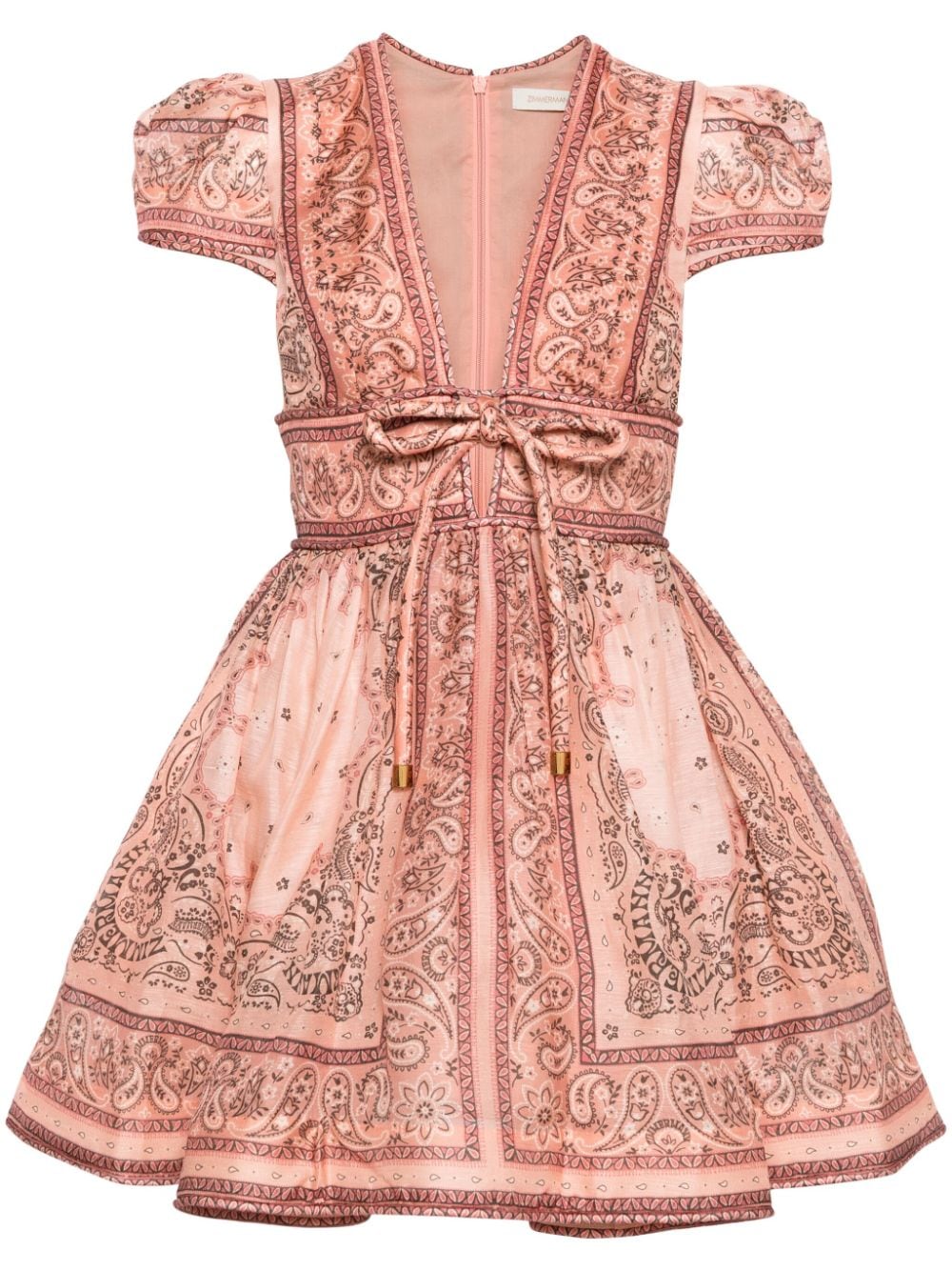 Zimmermann Bandana Print Linen And Silk Mini Dress Pink