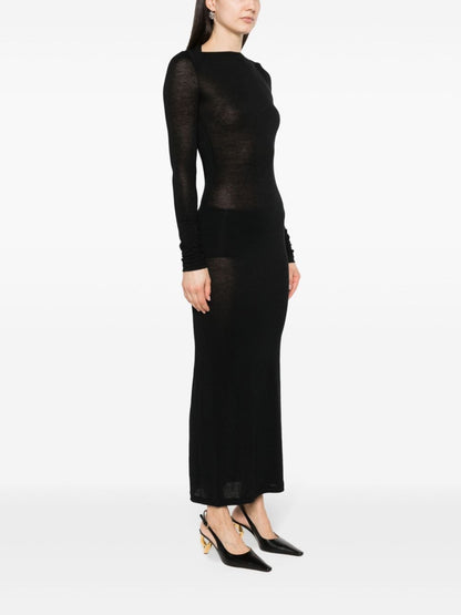 Saint Laurent Fine Knit Black Wool-Blend Cowl-Neck Long Dress black