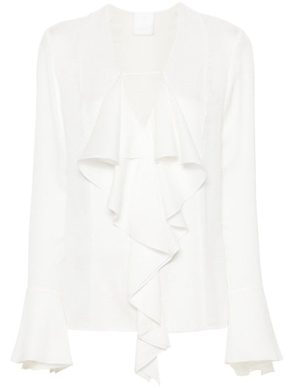 Givenchy 4G Monogram Silk Ruffled Blouse White