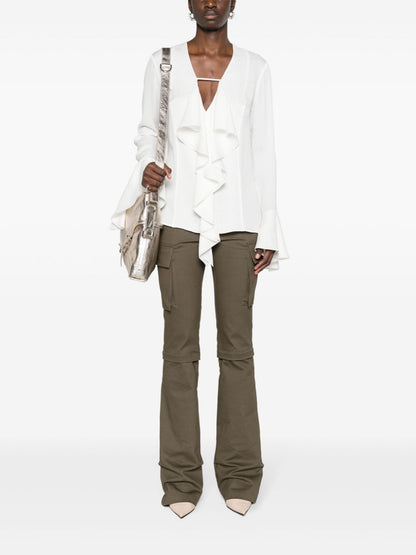 Givenchy 4G Monogram Silk Ruffled Blouse White