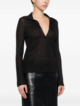 Tom Ford Metallic Ribbed Semi-Sheer Lurex Polo Shirt Black