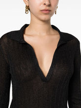 Tom Ford Metallic Ribbed Semi-Sheer Lurex Polo Shirt Black