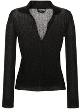 Tom Ford Metallic Ribbed Semi-Sheer Lurex Polo Shirt Black