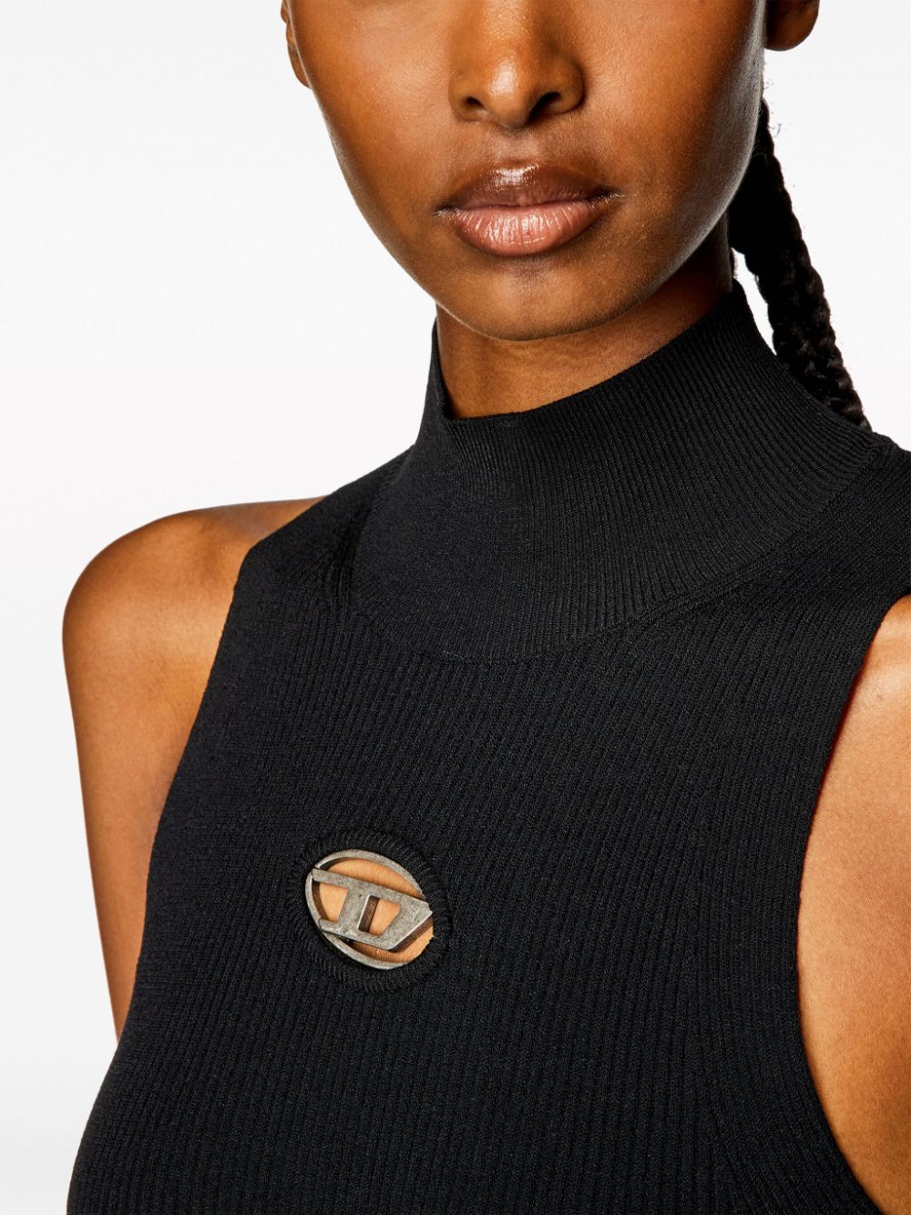 Diesel Ribbed Knit Oval D Mini Dress Black