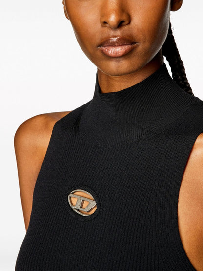 Diesel Ribbed Knit Oval D Mini Dress Black