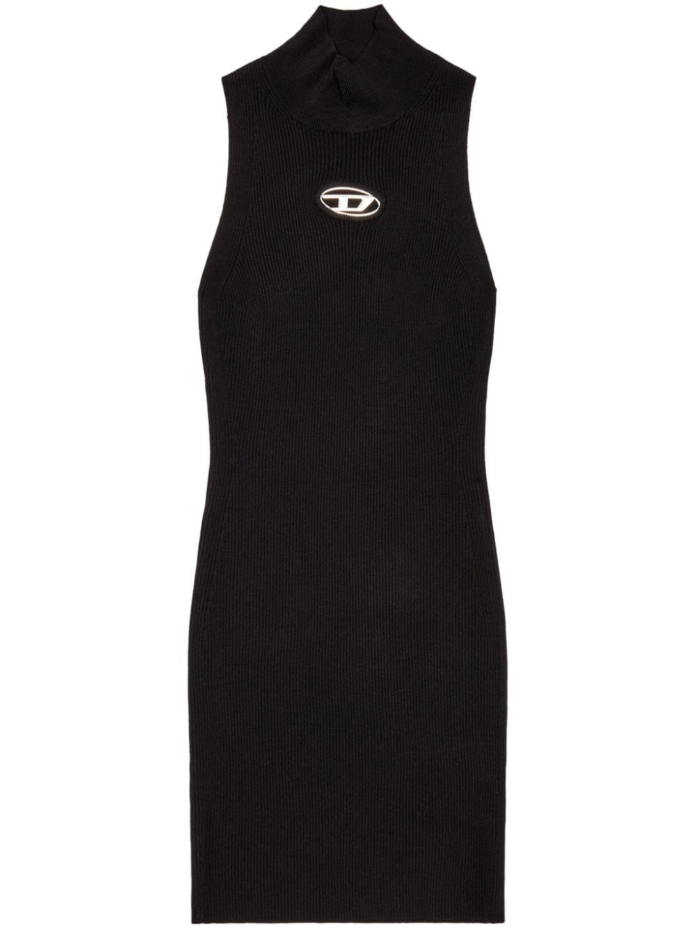 Diesel Ribbed Knit Oval D Mini Dress Black