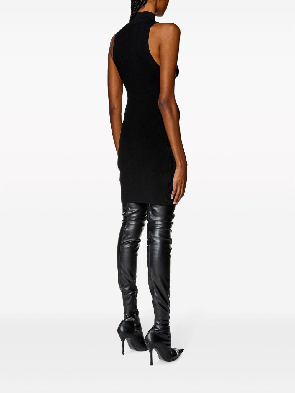 Diesel Ribbed Knit Oval D Mini Dress Black