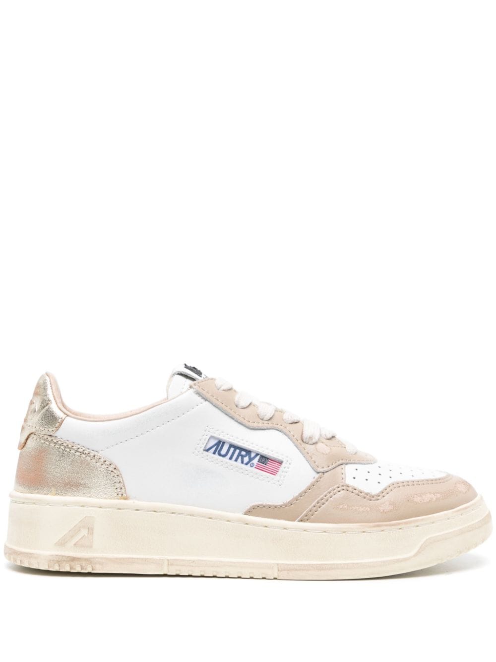 Autry Medalist Super Vintage Distressed Leather Sneakers Pink