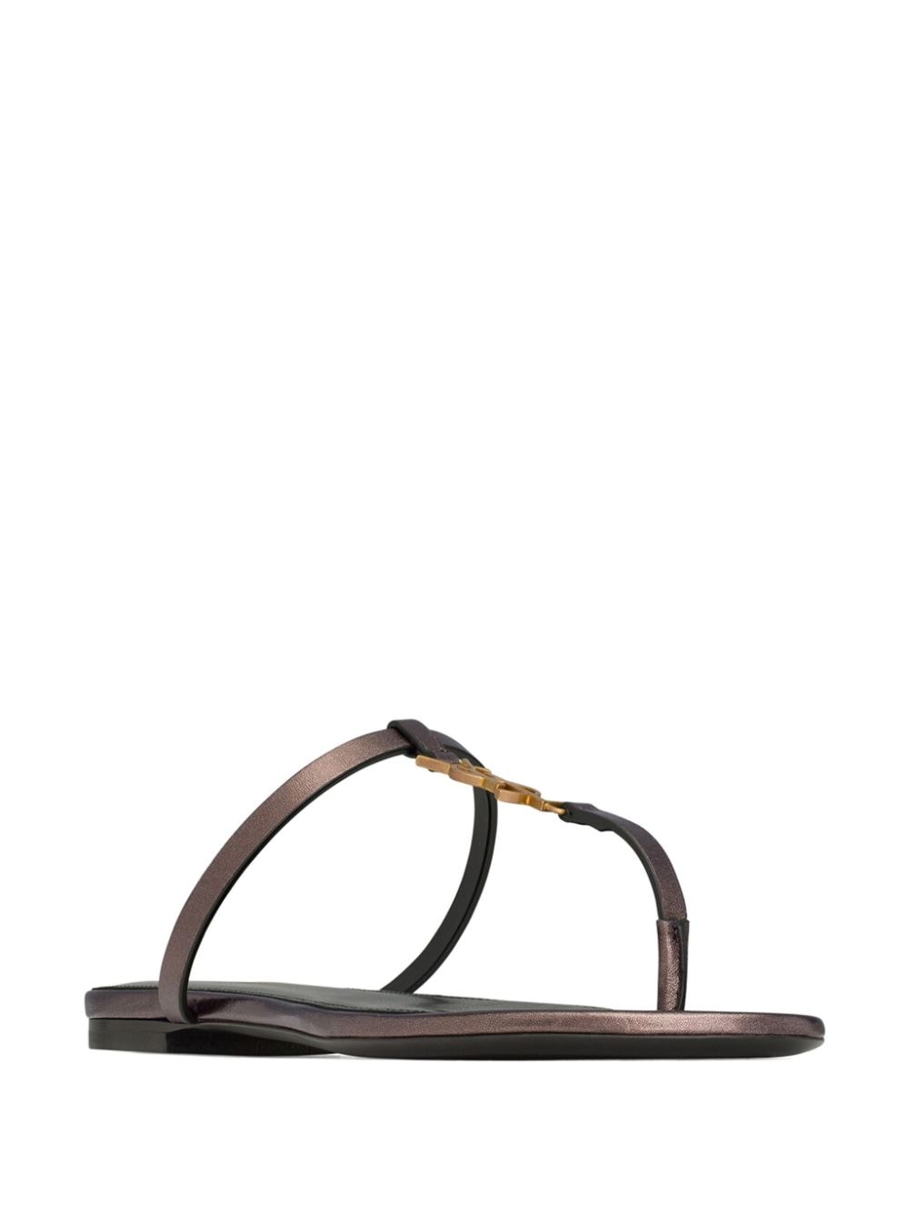 Saint Laurent Cassandre Leather Thong Sandals Brown