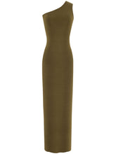 Saint Laurent One shoulder silk dress GREEN