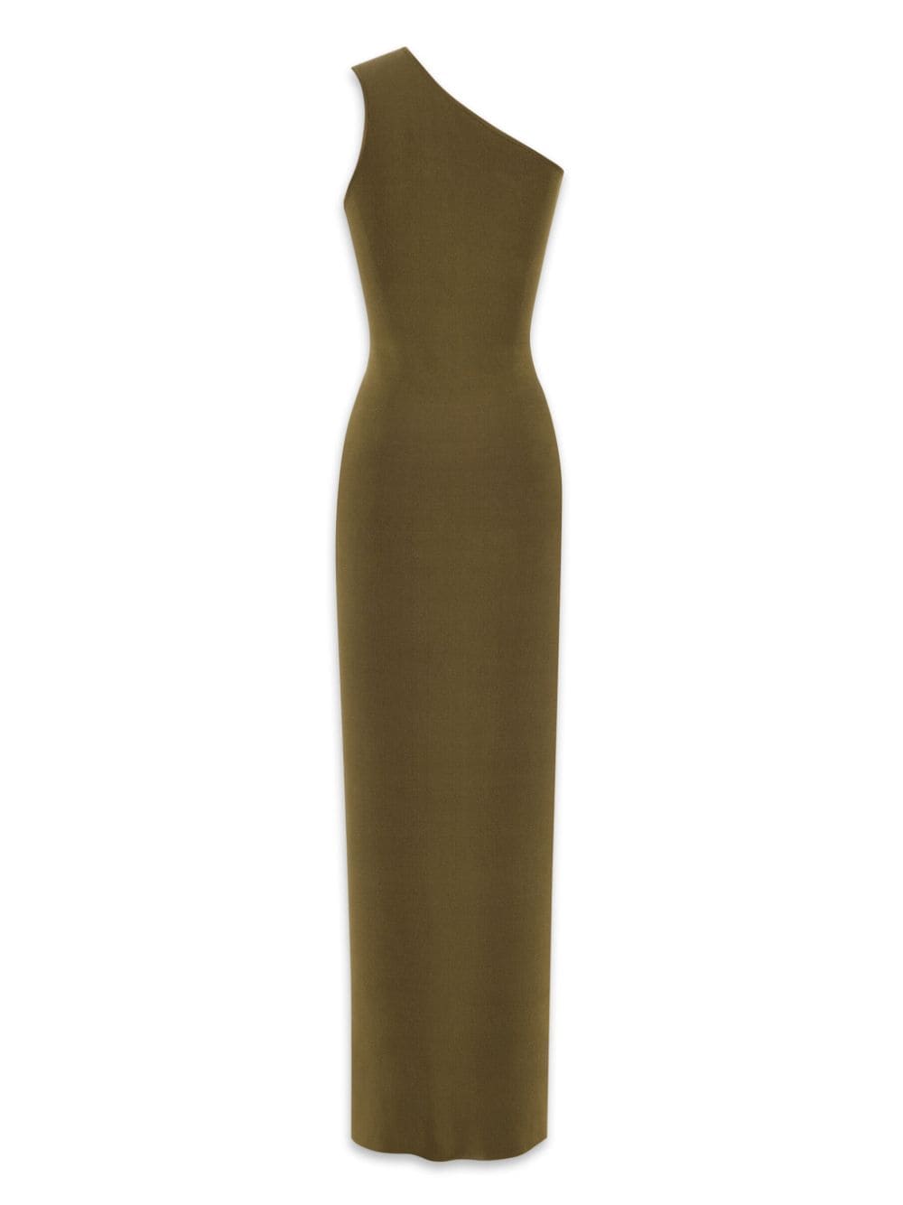 Saint Laurent One-Shoulder Silk Long Dress Green