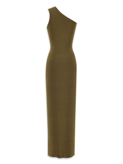 Saint Laurent One shoulder silk dress GREEN