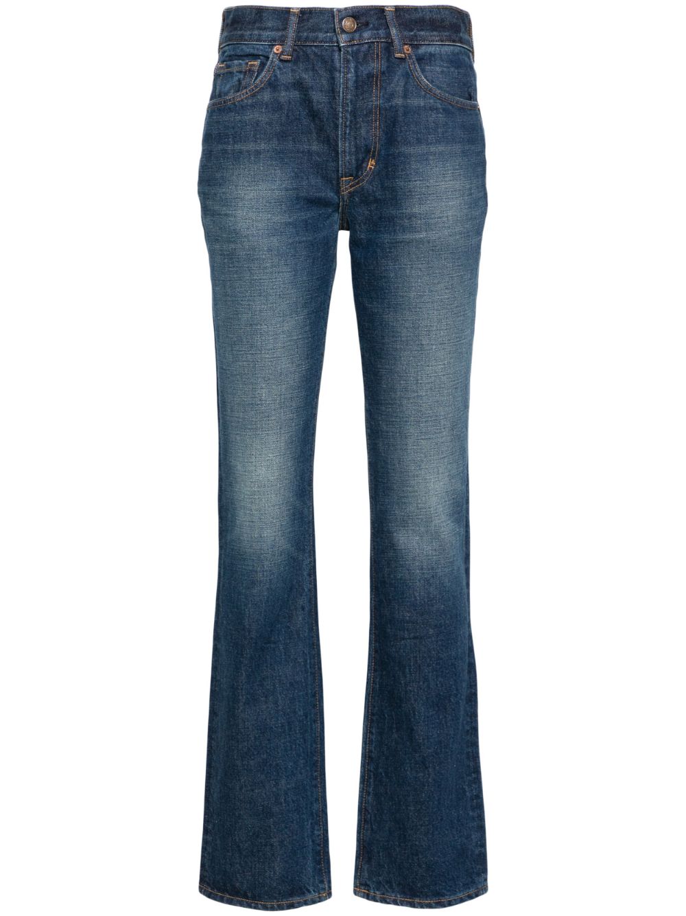 Tom Ford Indigo Stonewashed Straight-Leg Jeans Blue