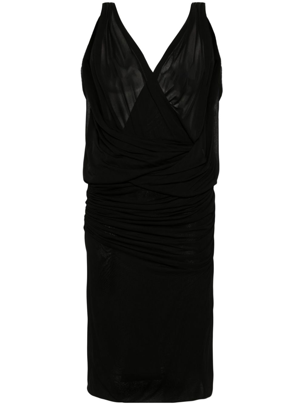 Saint Laurent Draped Ruched Mini V-Neck Dress Black