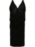 Saint Laurent Draped Ruched Mini V-Neck Dress Black