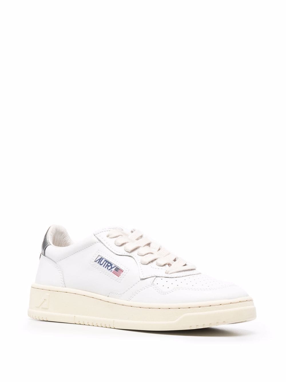Autry Medalist Low White and Silver Leather Sneakers Silver