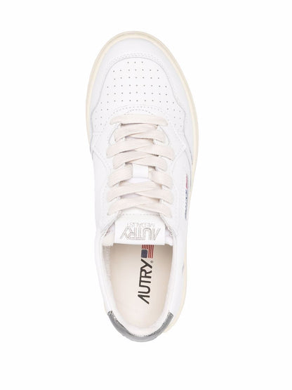 Autry Medalist Low White and Silver Leather Sneakers Silver