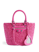 Balenciaga Small Le Cagole Panier Raffia Shoulder Bag Pink