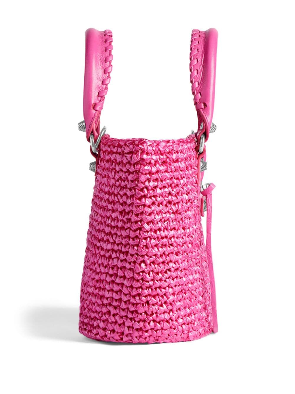 Balenciaga Small Le Cagole Panier Raffia Shoulder Bag Pink