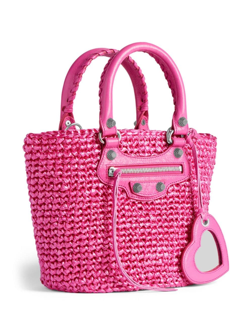 Balenciaga Small Le Cagole Panier Raffia Shoulder Bag Pink