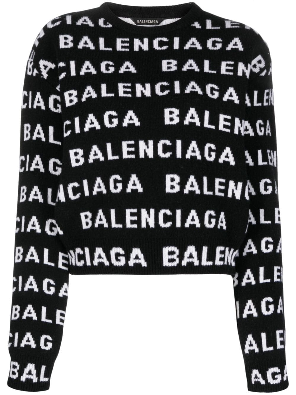 Balenciaga Logo-Intarsia Wool-Blend Cropped Sweater Black black