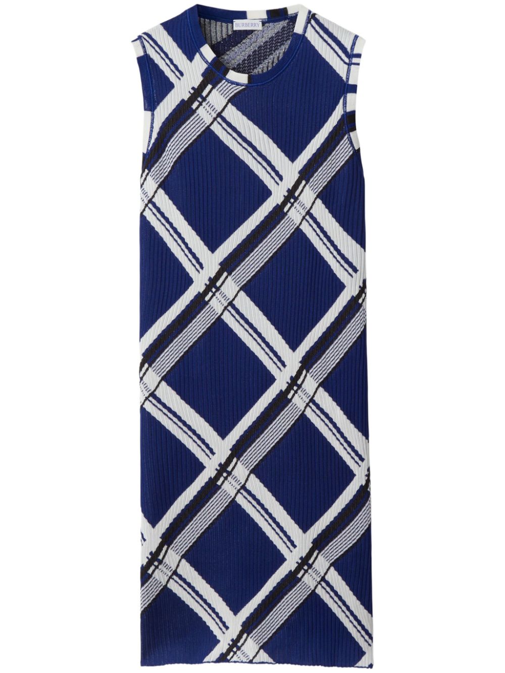 Burberry Check-Print Silk Sleeveless Dress Blue