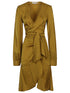 Silk95Five Short Silk Dress with V-Neck Knot Golden
