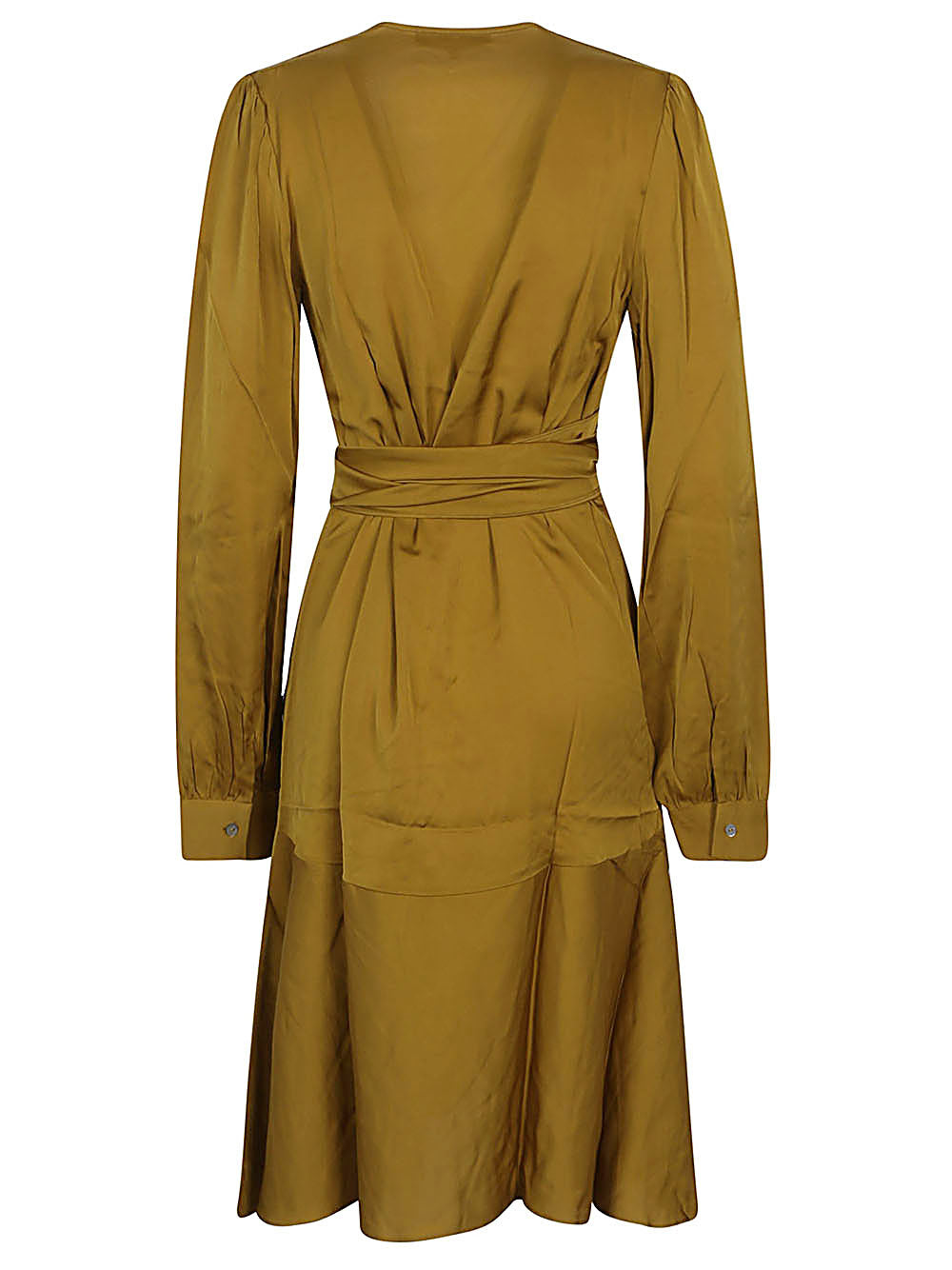 Silk95Five Short Silk Dress with V-Neck Knot Golden