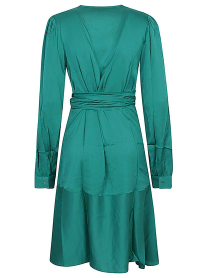 Silk95Five Short Silk Dress with Waist Knot Green