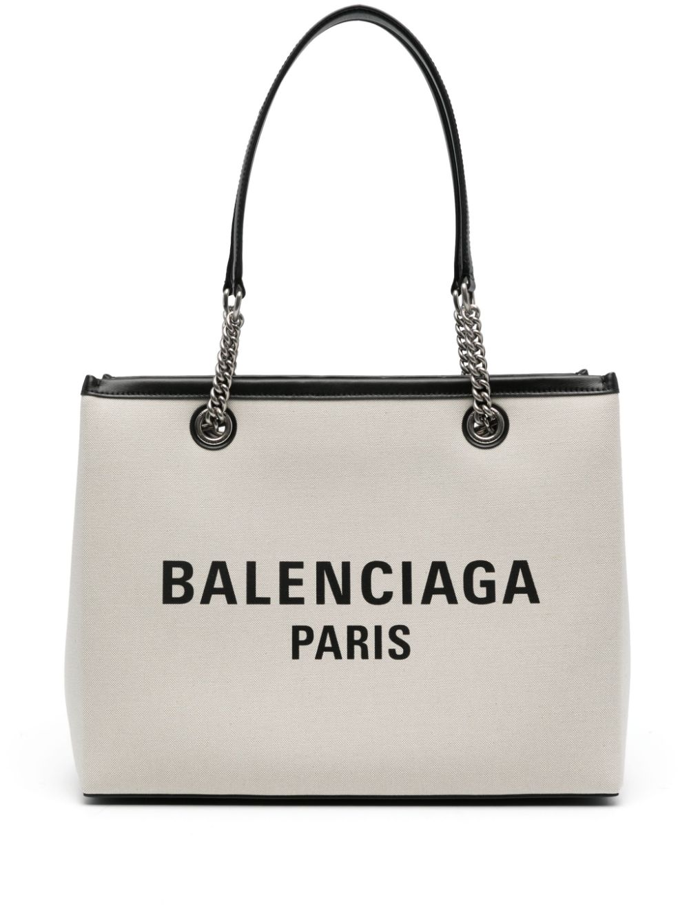 Balenciaga Logo Print Canvas Medium Tote Bag Beige